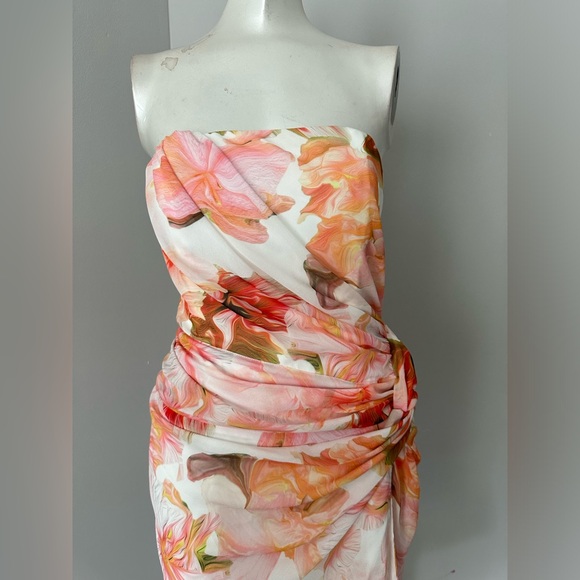 SAU LEE Hester Floral Strapless Minidress in White/Orange - Picture 8 of 12